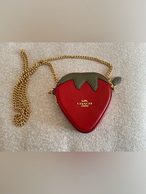 COACH Red Strawberry Crossbody Bag with Gold Chain